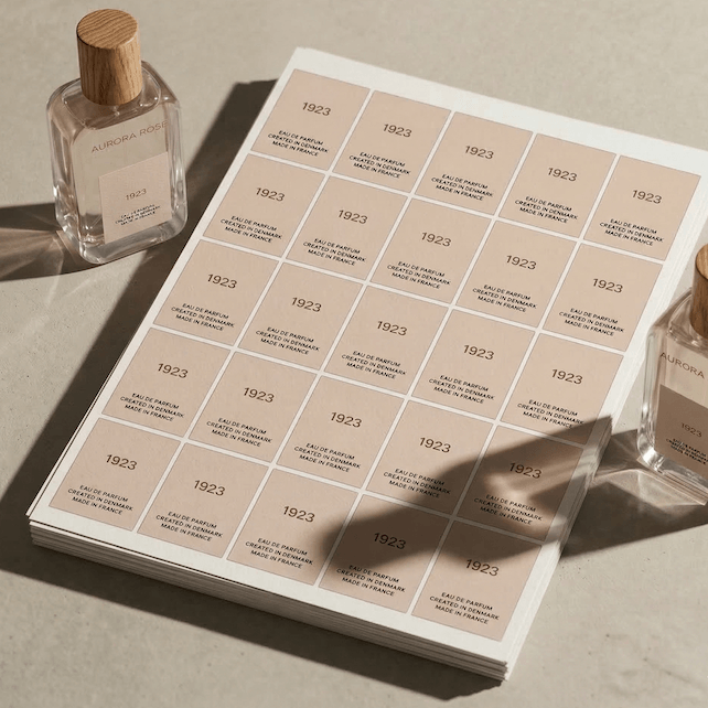 Custom perfume label sheets for fragrance packaging