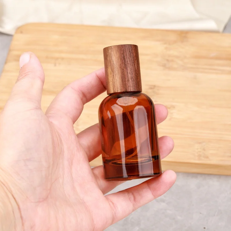 Amber Screw Neck Wood Cap Perfume Bottle 30ml 50ml product image