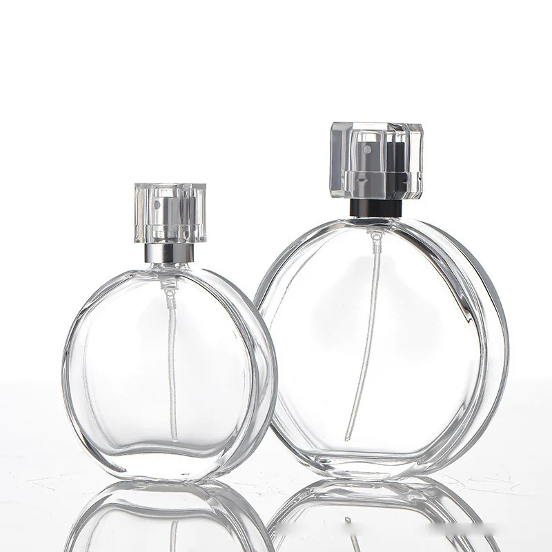 Flat Round Clear Glass Travel Perfume Spray Bottle product image
