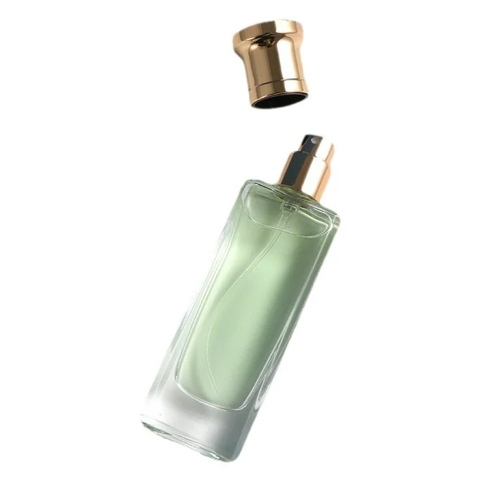 Rounded Square Thick-Base Glass Perfume Bottle with Gold Cap product image